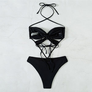 <span class=keywords><strong>Maillot</strong></span> <span class=keywords><strong>de</strong></span> <span class=keywords><strong>bain</strong></span> bikini pour adolescente, <span class=keywords><strong>noir</strong></span>, à lacets croisés, découpé, une pièce - Product Image 4