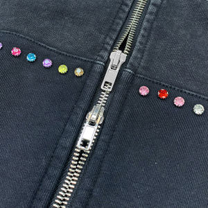 Streetwear Sweat à capuche unisexe personnalisé surdimensionné délavé à l'acide Sweat à capuche double fermeture éclair Sun Faded Rhinestone Sweat à capuche zippé - Product Image 6