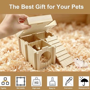 Tunnel d'habitation paysager en <span class=keywords><strong>bois</strong></span> de pin naturel pour cochon d'Inde <span class=keywords><strong>avec</strong></span> double étage et échelle, villa multi-pièces amovible pour hamster - Product Image 3