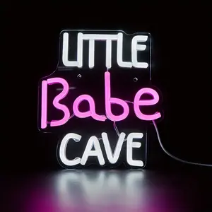 1pc Chic ""Little Babe Cave"" White LED Neon Sign - USB Powered, Eco-Friendly Wall Decor for Bedrooms, Parties & Weddings.