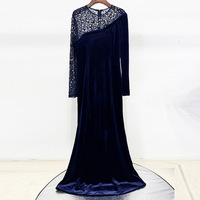Robe de soirée longue de qualité en stock, série Célébrité, avec perles lourdes, en velours et maille, taille empire, coupe droite, pour femme enceinte