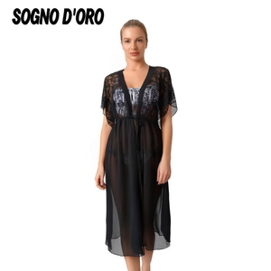 Copricostume Sogno D'Oro in Rete Nera, Kimono Lungo da Spiaggia per Donne, Taglie M L XL - Product Image 1