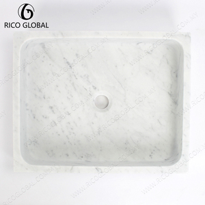 Vasque rectangulaire en marbre blanc poli, style minimaliste, pour salle de bain, installation sans trou - Product Image 3
