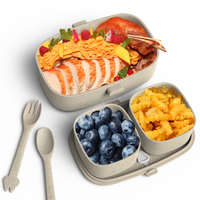 Boîtes à lunch écologiques en plastique pour enfants, style moderne, double couche, 3 compartiments, étanches, compatibles micro-ondes, pour la préparation des repas