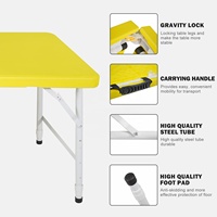 Table pliante d'extérieur jaune, imperméable, légère, en panneaux HDPE, table moderne d'extérieur, table de file d'attente
