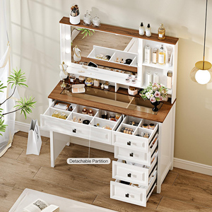 Tocador de Lujo de Estilo Moderno de 43 Pulgadas con Luces y Espejo, 5 Cajones de Almacenamiento y Tomas de Corriente USB, Mesa de Maquillaje - Product Image 3