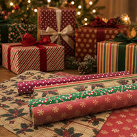 Kertas Kado Natal Berlapis Kraft 5m Ramah Lingkungan untuk Pembungkus Kado Liburan, Kemasan Buket Bunga, Dekorasi Rumah