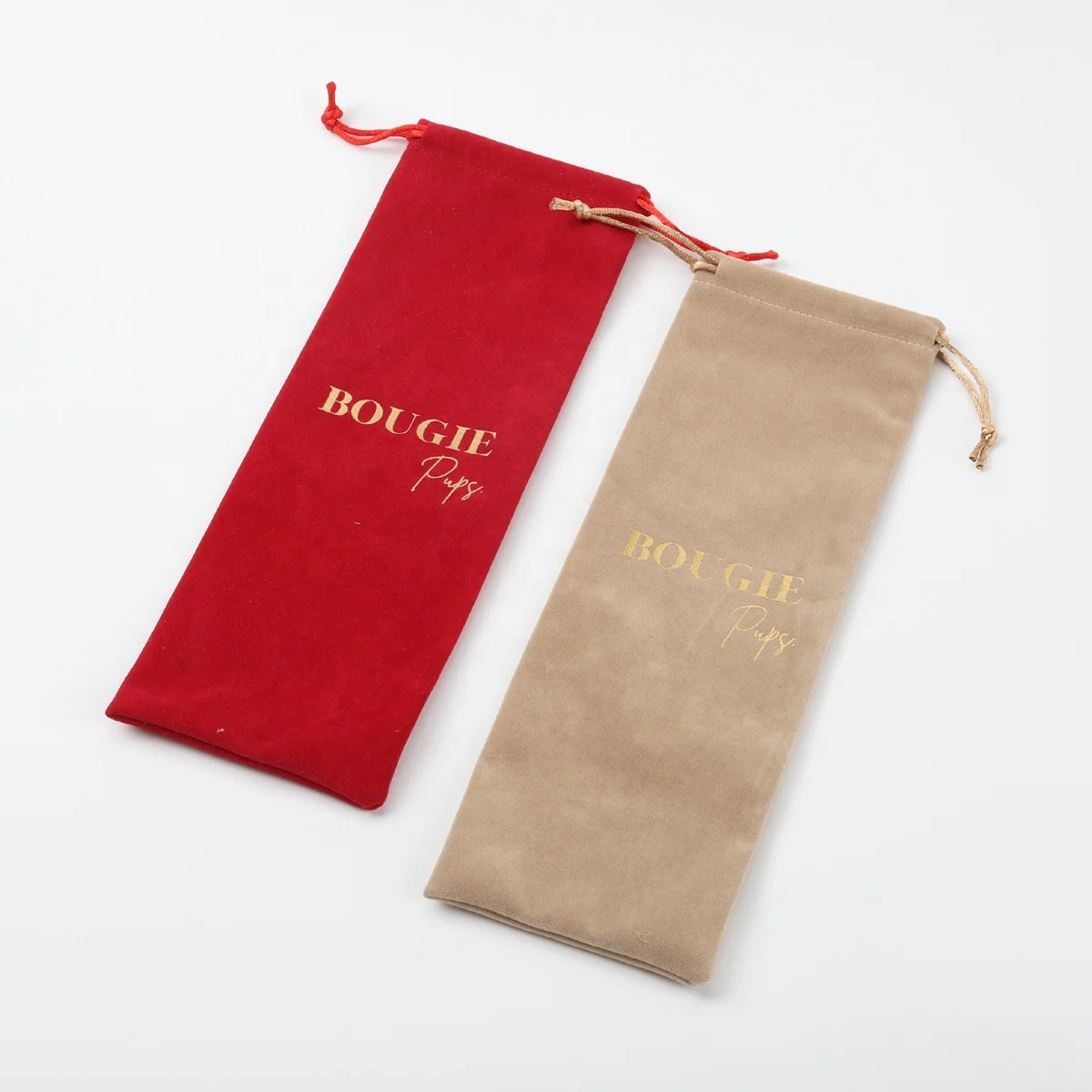 Customized Luxury Long Velvet Pouch Drawstring Velvet Pen Bag Pencil Packaging Bags Red Brown Velvet Pen Pouch