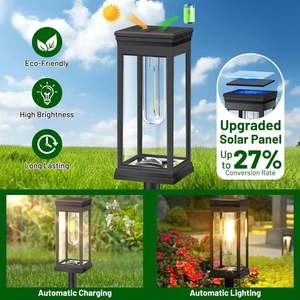 Lampe solaire de jardin extérieure à filament de tungstène, panneau solaire en résine époxy, batterie au lithium 14500, autonomie de 8 à 10 heures - Product Image 1