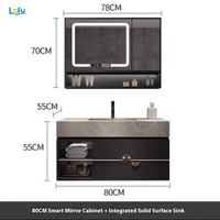 Ensemble de salle de bain moderne pour ferme hôtel finition laquée dalle de roche minimaliste céramique sans couture lavabo intégré lavabo évier