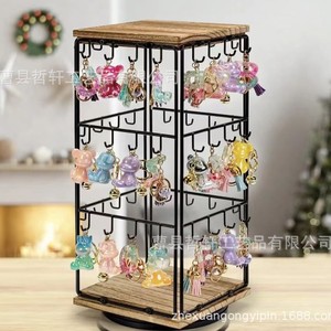 Iron Wood Combination Rotating Jewelry Rack With Earring Ring Storage Desktop Organizer Multi Layer Display <b>Stand</b> - Product Image 3