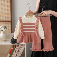 Mädchenpullover mit Kragen 2026 Neues Gestricktes Dreiteiliges Set aus Acryl-Langarmshirt Süßes Niedliches Kleines Mädchen Hosen-Outfit