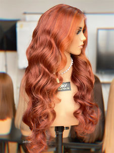 Perruque à lacet frontal ondulée de couleur <span class=keywords><strong>orange</strong></span> de luxe Shy 2026, design de luxe, HD 13x5, cheveux naturels pré-épilés avec des cheveux de bébé pour femme - Product Image 5