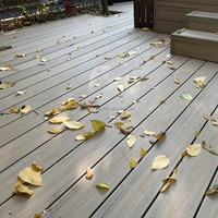 LANDING Revêtement de terrasse en WPC écologique en plastique recyclé, design cannelé bicolore, brossé, ignifuge, pour extérieur, patio, jardin, terrasse, style européen