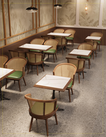 Ensemble de mobilier commercial moderne : Fauteuils en rotin, banquette de restauration, table et chaises de restaurant en bois doux pour hôtels et restauration rapide
