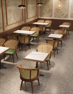 Ensemble de mobilier de salle à manger commercial moderne : Fauteuils en rotin, banquette de restauration, <span class=keywords><strong>table</strong></span> et chaises de restaurant en <span class=keywords><strong>bois</strong></span> massif pour hôtels - Product Image 2