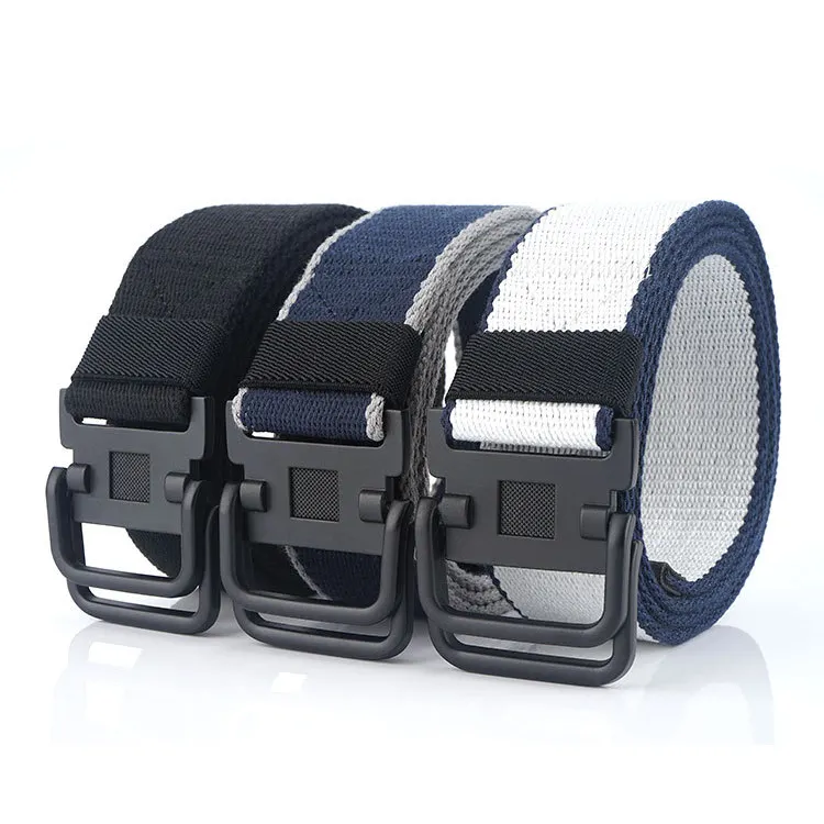 2020 Casual Black Classic Double Loop Buckle Man Outdoor Hiking Cotton Canvas Tactical Belt