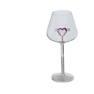 3d Roze Gevleugelde Hart Nordic Rimpelbasis Wijnglazen Creatieve Glazen Beker Mooi Glaswerk Cadeau