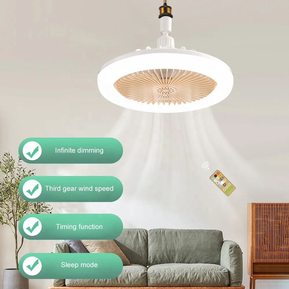 E27 Remote Control 360 Degree Rotation Fan Lamp with LED Lights Quiet Modern Ceiling Fan for Bathroom