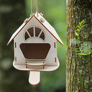 Decoración de jaula de pájaros de madera, Nido de Pájaro colgante de madera, comedero para pájaros, adorno colgante hecho a mano - Product Image 1