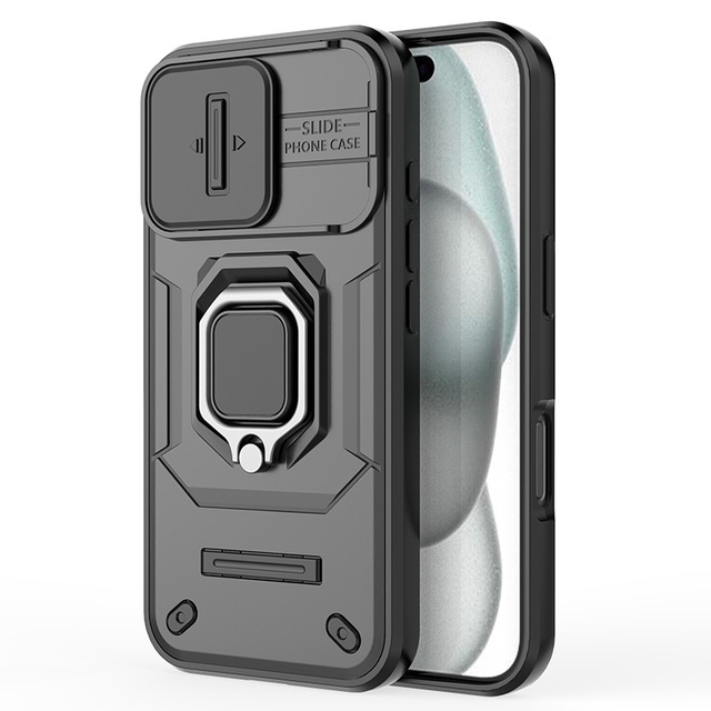 High Quality Slide Camera Ring Stand Armor Anti-fall Protection Mobile Phone Case for iPhone 13 14 15 Plus 16 Pro Max 17 Case