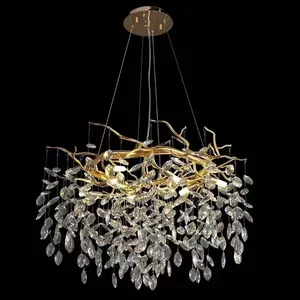 Factory suppliers round indoor luxury ceiling chandelier gold LED home modern branch crystal Chandeliers & Pendant Lights