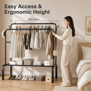 Organizador Metálico para el Hogar, Perchero Portátil con Doble Barra, Estante para Ropa y Zapatos con Ruedas y Estante para Artículos - Product Image 3