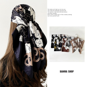 Twill <b>Silk</b> Feeling Satin <b>Scarf</b> 90x90cm Floral Printed <b>Square</b> Custom Printed Design <b>Scarf</b> Factory Direct - Product Image 5