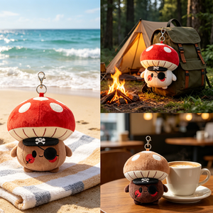 Porte-clés en peluche champignon pirate personnalisé avec logo d'usine, pendentif champignon en peluche de dessin animé, jouet promotionnel en gros à offrir - Product Image 4