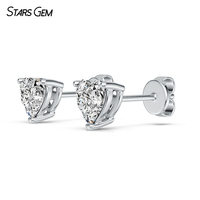 Starsgem 10K Oro Sólido 1.11TCW Corazón Corte DEF VS Lab Grown Diamond Stud Pendientes