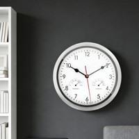 Jam Dinding Analog Multifungsi 10 Inci Warna Putih Plastik, Desain Industri, Quartz, Pengukur Kelembapan, Senyap, untuk Dinding