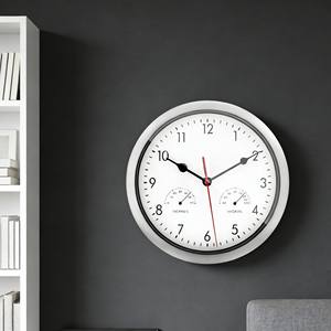 Station météo multifonctionnelle en plastique blanc de 10 pouces, analogique, humidité, quartz, design industriel, horloge murale silencieuse - Product Image 2
