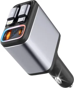 2024 Amazon Hot Selling 4in1 Car Charger Type C Usb With Led Light For Cell Phone Portable Carry