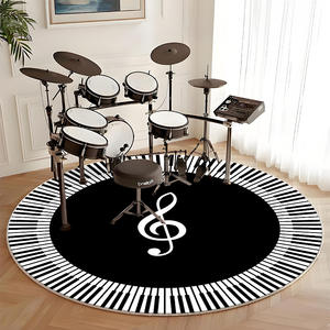 Alfombra moderna redonda con diseño de notas musicales, de terciopelo cristalino, resistente a las manchas, decoración para el hogar, para sala de estar, dormitorio, junto a la cama - Product Image 4