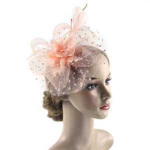 Tocado elegante de plumas para <span class=keywords><strong>novia</strong></span> con <span class=keywords><strong>velo</strong></span> de lunares y pinza para el pelo de flores, tocado de boda de estilo Vintage, sombrero de Festival - Product Image 6