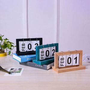 Wooden Perpetual Calendar Flip Month Date Display Desktop Schedule Daily Planner Office Home <b>Decoration</b> Photography Props Gifts - Product Image 4