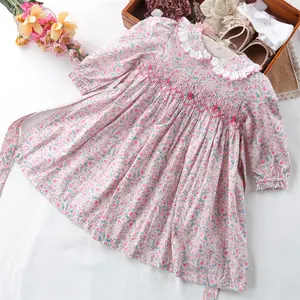 1-8 years old wholesale fall winter baby girls smocked dress children clothing handmade long sleeve boutiques