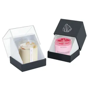 High Quality Custom 3mm Thick Cardboard Gift Box with Rigid Paper Structure Square Acrylic Lid Flowers Scented Candle Display
