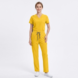 Nouvelle conception, ensemble d'uniformes classiques pour infirmières, haut à col en V, pantalon droit, usage hospitalier, 72 % polyester, 22 % rayonne, 6 % élasthanne, logo personnalisé - Product Image 2