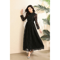 Robe longue en dentelle élégante pour femmes, col montant à volants, manches longues, perles et strass, tailles S à XXL