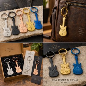 Guitar Shape Metal Keychains Zinc Alloy Fashion Souvenir UV Printing Irregular Design Music Theme OEM ODM - Product Image 3