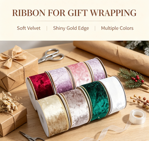 <span class=keywords><strong>10</strong></span> Yard/gulung Grosir Pita Beludru Poliester Bermotif Bunga dengan Kawat Besi Tepi Emas Tahan Lama untuk Dekorasi Pohon Natal dan Bahan Pembuatan Pita - Product Image 4