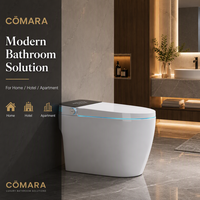 WC intelligent monobloc moderne en céramique avec siège chauffant, télécommande, fonction lavage féminin et chasse d'eau par gravité