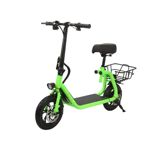 Nueva mini bicicleta eléctrica 36V Movilidad Scooters eléctricos Adulto 12 pulgadas 2 ruedas Neumático gordo con asiento y cesta Bicicleta de ciudad