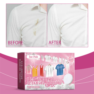 Jue Fish 10pcs Bio Enzyme Comprimés <span class=keywords><strong>De</strong></span> Nettoyage Huile Taches Alimentaires Enlever Les Vêtements Couleur Protégeant La Biotine Vêtements Tablette <span class=keywords><strong>De</strong></span> Nettoyage - Product Image 2