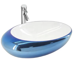 Lavabos DE ARTE ovalados de cerámica galvanizada Lavabos de lavabo de lujo personalizados coloridos para baño sobre encimera - Product Image 4