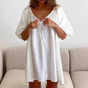 <span class=keywords><strong>Camicia</strong></span> <span class=keywords><strong>da</strong></span> <span class=keywords><strong>Notte</strong></span> Estiva Personalizzata per Donna, Vestito Pigiama Bianco a Maniche Corte in 100% <span class=keywords><strong>Cotone</strong></span> - Product Image 2