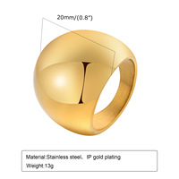 Bague de Doigt Ronde Exagérée en Acier Inoxydable Plaquée Or 18K, Étanche et Anti-ternissement, Finition Polie Brillant – Collection XIXI