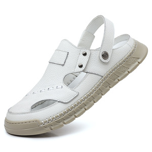 รองเท้าแตะหนังลำลองสำหรับบุรุษ ระบายอากาศได้ดี พื้นยาง รองเท้าขับรถ สีดำ สีขาว ขนาดผู้ใหญ่ 2501 - Product Image 4