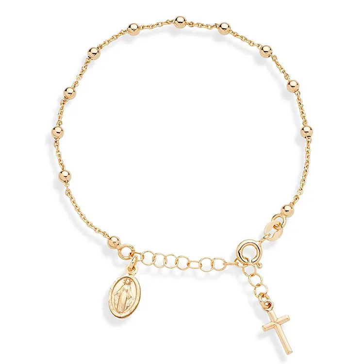Women Jewelry OEM/ODM Custom 925 Sterling Silver Rosary Cross Bead Link Chain Charm Bracelet